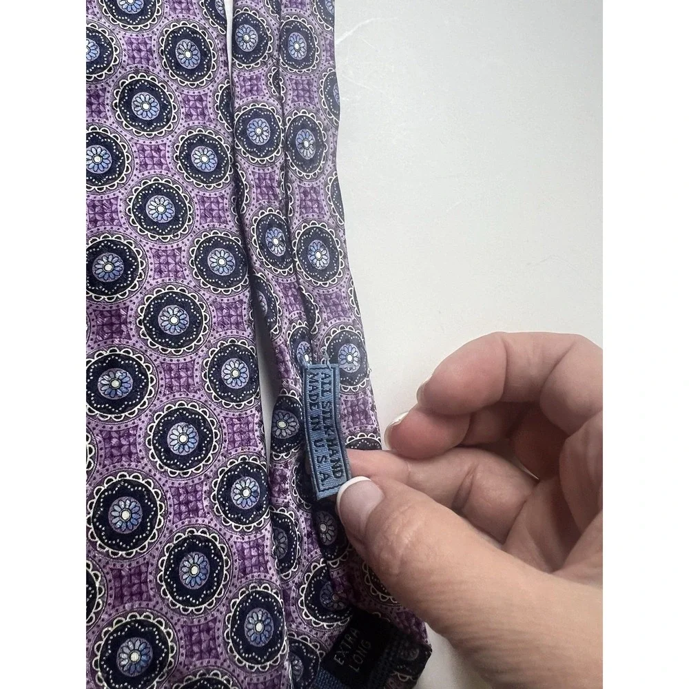 J.Z. Richards Boulder Purple Navy Blue Geometric Silk Tie Extra Long 68 Inch